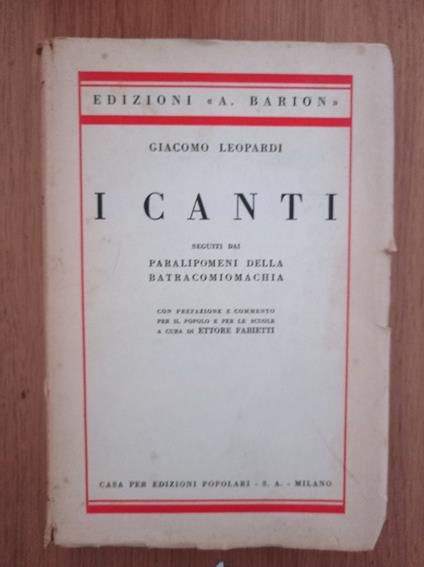 I canti - Giacomo Leopardi - copertina