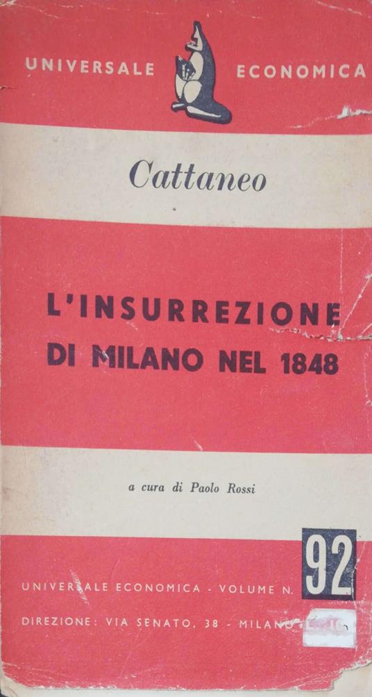 L' insurrezione di Milano nel 1848 - Carlo Cattaneo - copertina