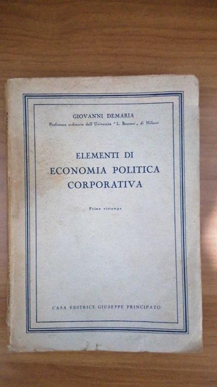 Elementi di economia politica corporativa - Giovanni Demaria - copertina