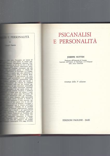 Enciclopedia Psicologica, Psicanalisi E Personalità - Joseph Nuttin - copertina