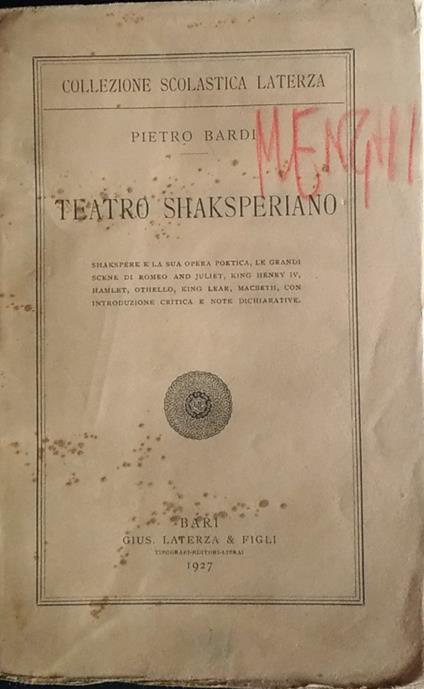 Teatro shaksperiano - Pietro Bardi - copertina