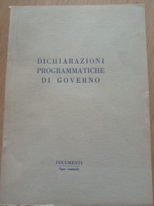 Dichiarazioni programmatiche di governo - copertina