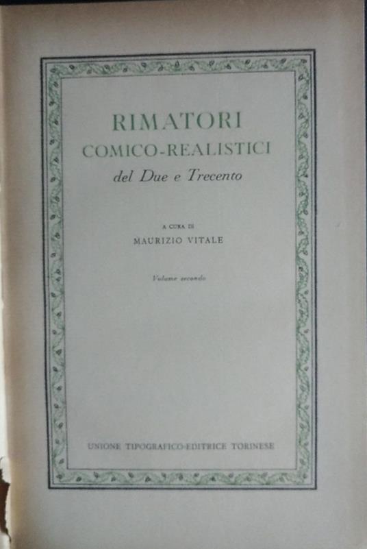 Rimatori comico - realistici. Volume secondo - Maurizio Vitale - copertina