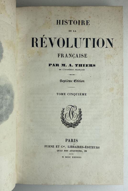 Histoire de la Revolution française. Tome cinquieme - Adolphe Thiers - copertina