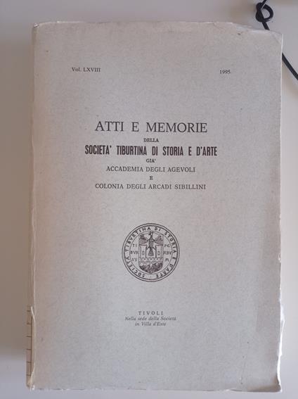 ATTI E MEMORIE della Società Tiburtina di storia e d'arte - copertina