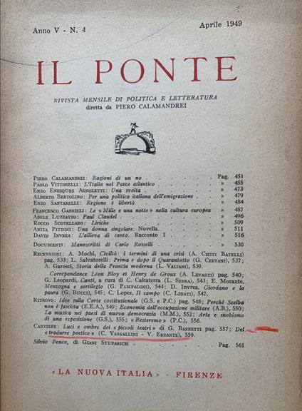 Il Ponte Anno V N. 4 - Piero Calamandrei - copertina