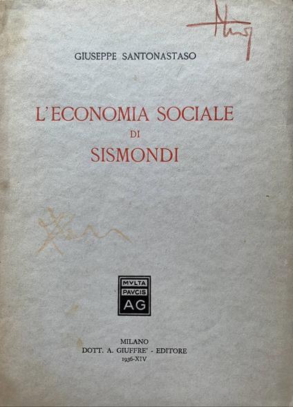 L' economia sociale di Sismondi - Giuseppe Santonastaso - copertina