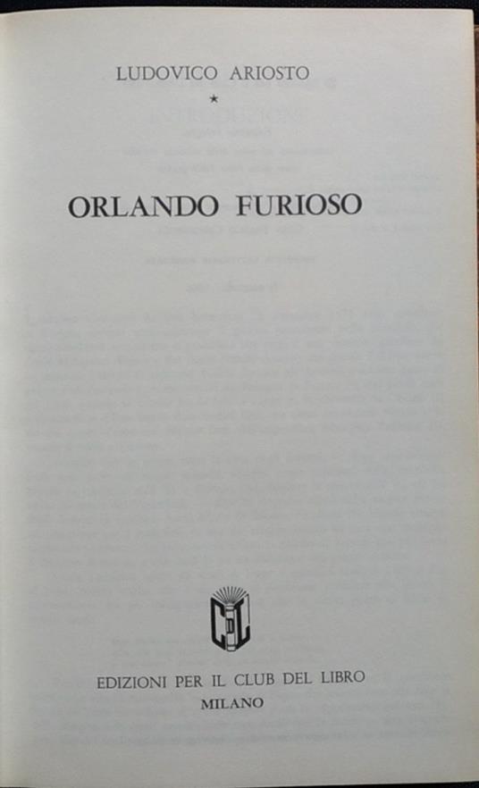 Orlando Furioso - Ludovico Ariosto - copertina