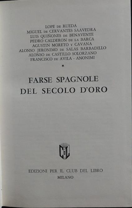 Farse spagnole del secolo d'oro - copertina