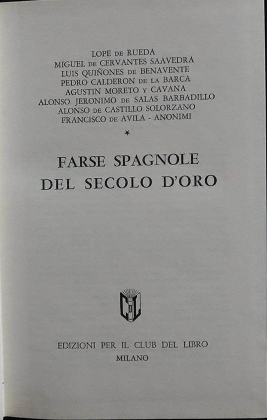 Farse spagnole del secolo d'oro - copertina