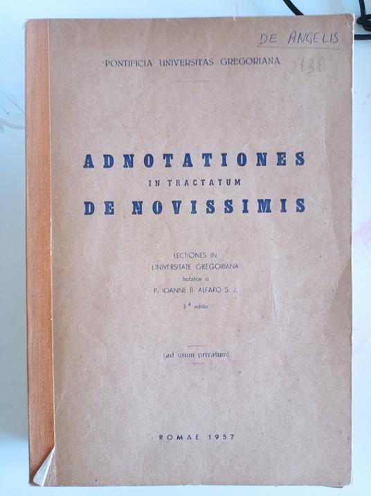 Adnotationes In Tractatum De Novissimis - copertina