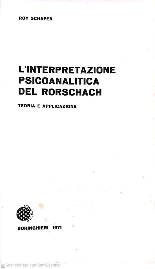 L 'interpretazione psicoanalitica del rorschach - Roy Schafer - copertina