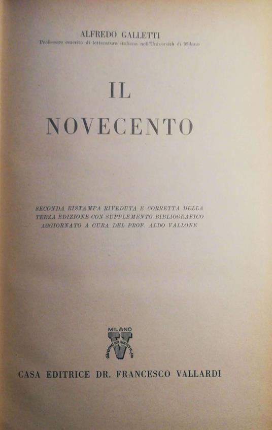 Il novecento - Alfredo Galletti - copertina