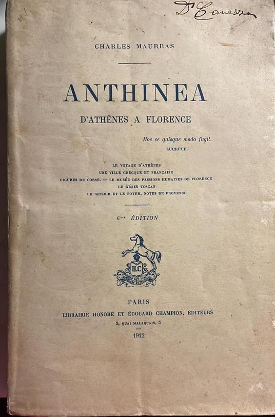 Anthinea. D'Athènes a Florence - Charles Maurras - copertina