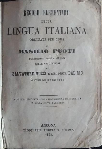 Regole elementari della lingua italiana - Basilio Puoti - copertina