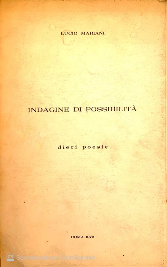 Indagine di possibilità. Dieci poesie - Lucio Mariani - copertina