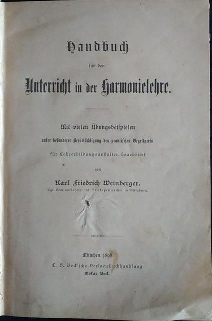 handbuch für den unterricht in der harmonielehre - copertina