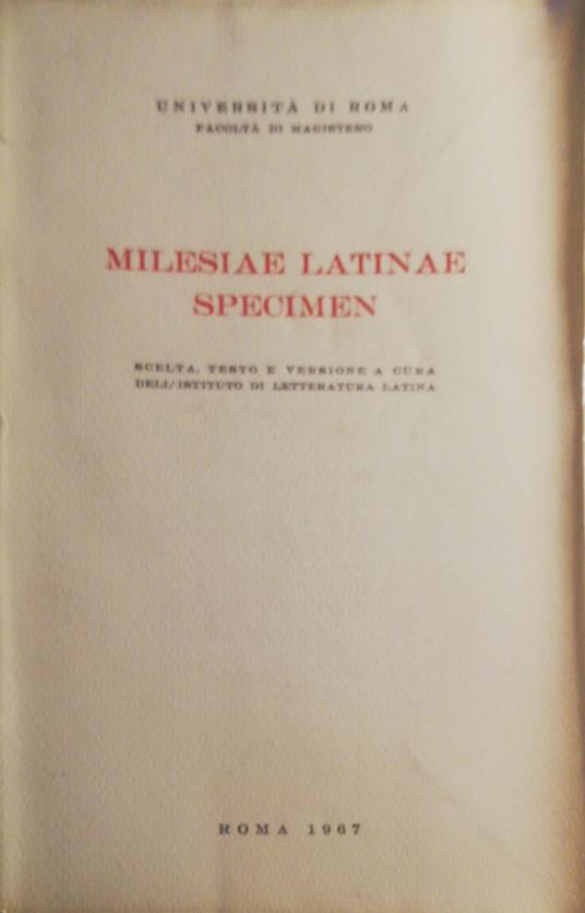 Milesiae Latinae Specimen - copertina