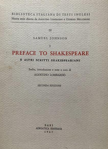 Preface to Shakespeare e altri scritti Shakespeariani - Samuel Johnson - copertina