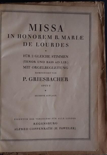 Missa in honorem B. Mariae de Lourdes - copertina