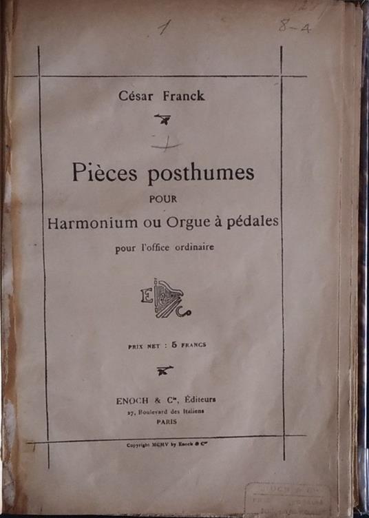 Pieces posthumes - Cesar Franck - copertina