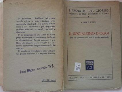 Il socialismo d'oggi con un'appendice sul nostro reddito nazionale - Felice Vinci - copertina