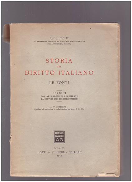 Storia del diritto italiano. Le Fonti - copertina