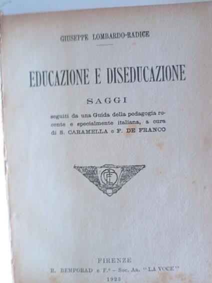 Educazione e diseducazione - Giuseppe Lombardo - copertina