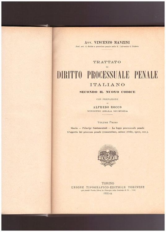 Trattato di Diritto processuale penale italiano secondo il nuovo