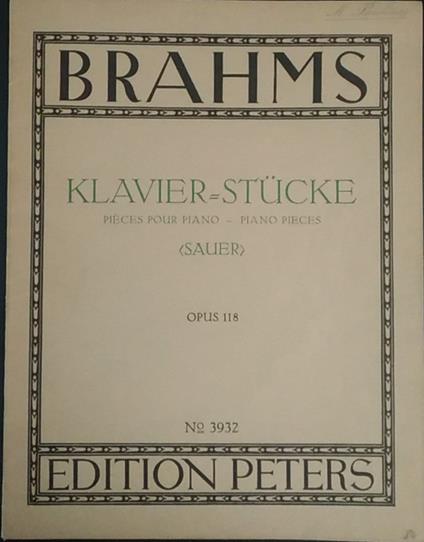 Klavierstucke - Johannes Brahms - copertina