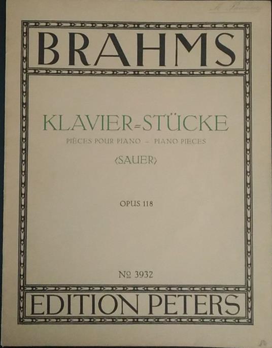 Klavierstucke - Johannes Brahms - copertina