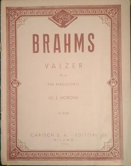 Valzer per pianoforte - Johannes Brahms - copertina