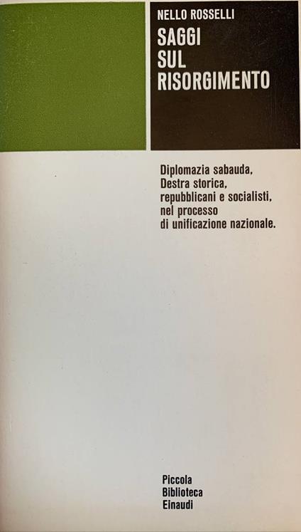 Saggi sul Risorgimento - Nello Rosselli - copertina