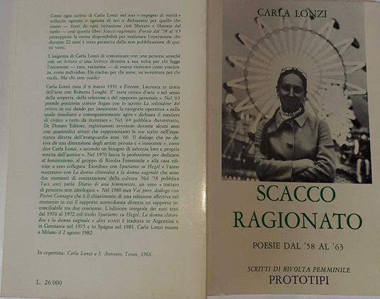 Scacco ragionato. Poesie dal 58 al 63 - Carla Lonzi - copertina