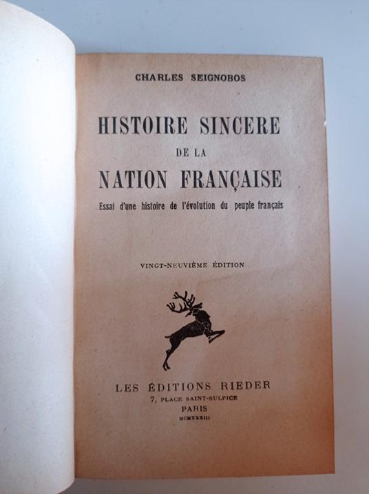 Histoire sincere de la nation francaise - Charles Seignobos - copertina