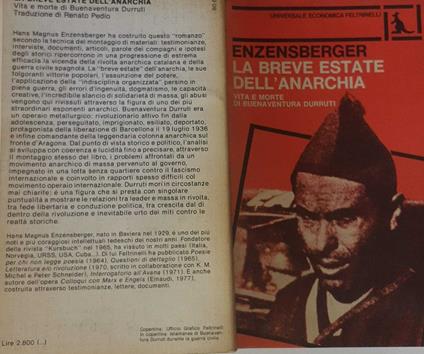 La breve estate dell'anarchia. Vita e morte di Buenaventura Durruti - Hans Magnus Enzensberger - copertina