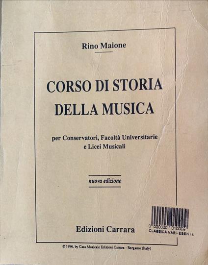 Corso di storia della musica per conservatori, facoltà universitarie e licei musicali - Rino Maione - copertina