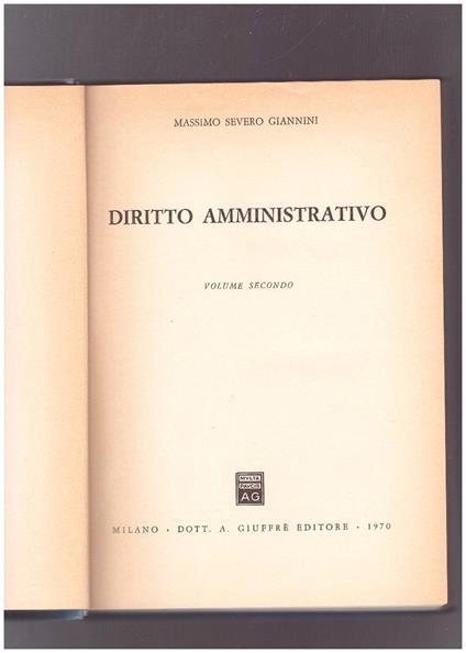 Diritto Amministrativo volume secondo - Massimo Severo Giannini - copertina