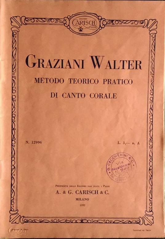 Metodo teorico pratico di canto corale o solfeggio intonato - copertina