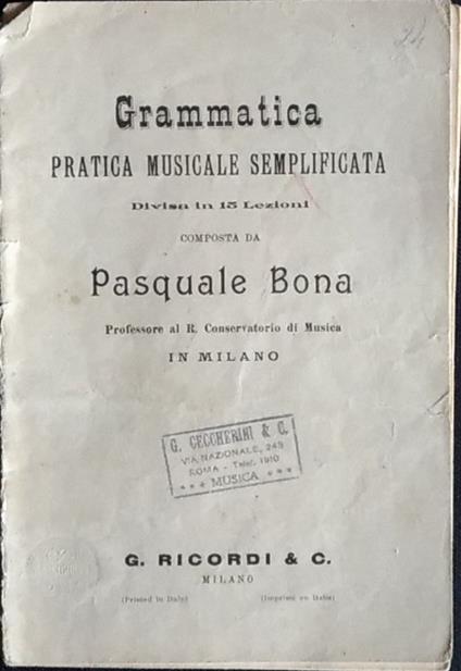 Pratica musicale semplificata - Pasquale Bona - copertina