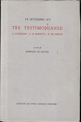 XX Settembre 1870. Tre testimonianze - Rodolfo De Mattei - copertina