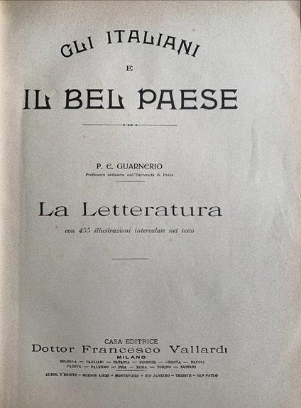 Gli Italiani e il bel paese. La letteratura - P. E. Guarnerio - copertina