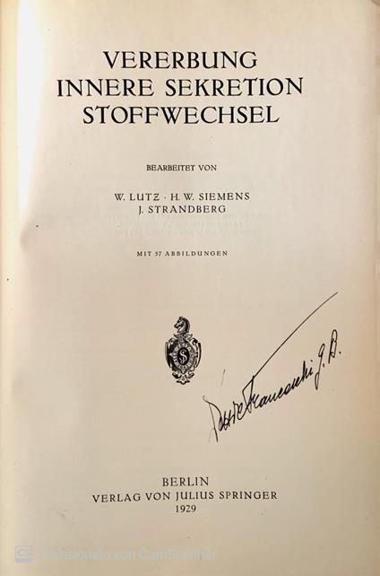 Vererbung innere Sekretion Stoffwechsel - copertina