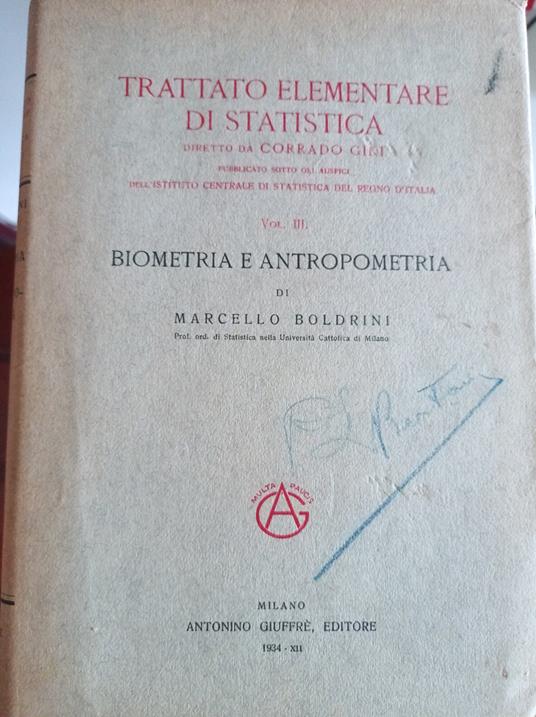 Trattato elementare di statistica Vol. III - Corrado Gini - copertina