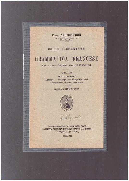 Grammatica Francese Vol. III Sintassi - Alceste Bisi - copertina