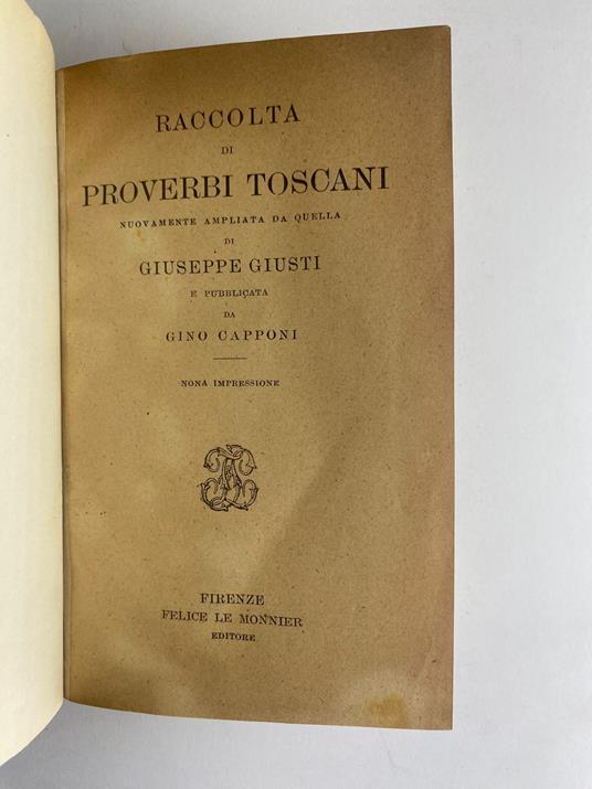 Raccolta di proverbi toscani - Giuseppe Giusti - copertina