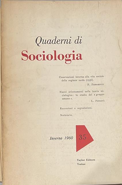 Quaderni di sociologia Inverno 1960 - copertina