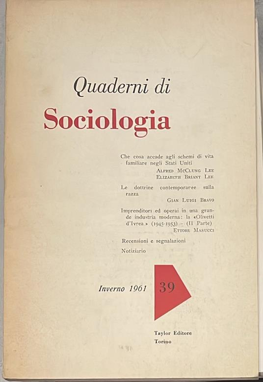 Quaderni di sociologia Inverno 1961 - copertina