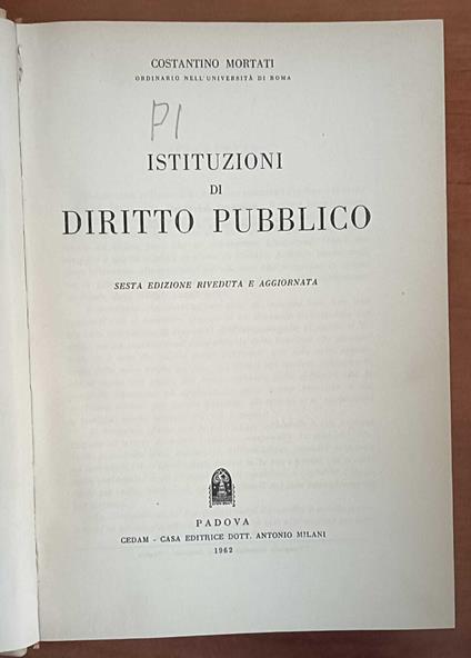 Istituzioni di diritto pubblico - Costantino Mortati - copertina