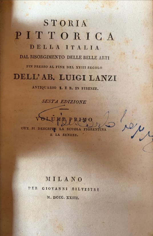 Storia pittorica della Italia dal Risorgimento delle belle arti fin presso al fine del XVIII secolo - Luigi Lanzi - copertina